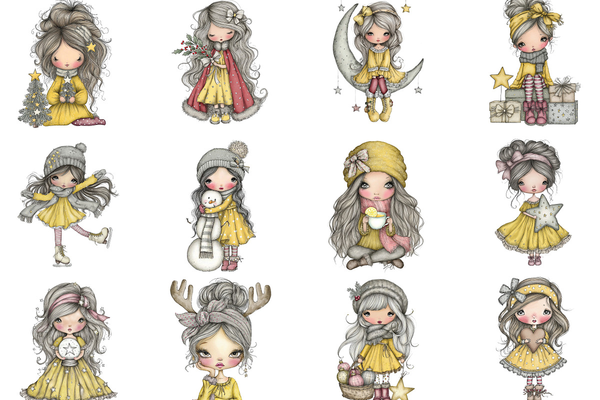 Whimsical Christmas Girl Clipart, an Illustration by CraftArtStudio (Photo 3 of 6)