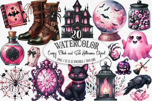 Creepy Black and Pink Halloween PNG, an Illustration by Designking