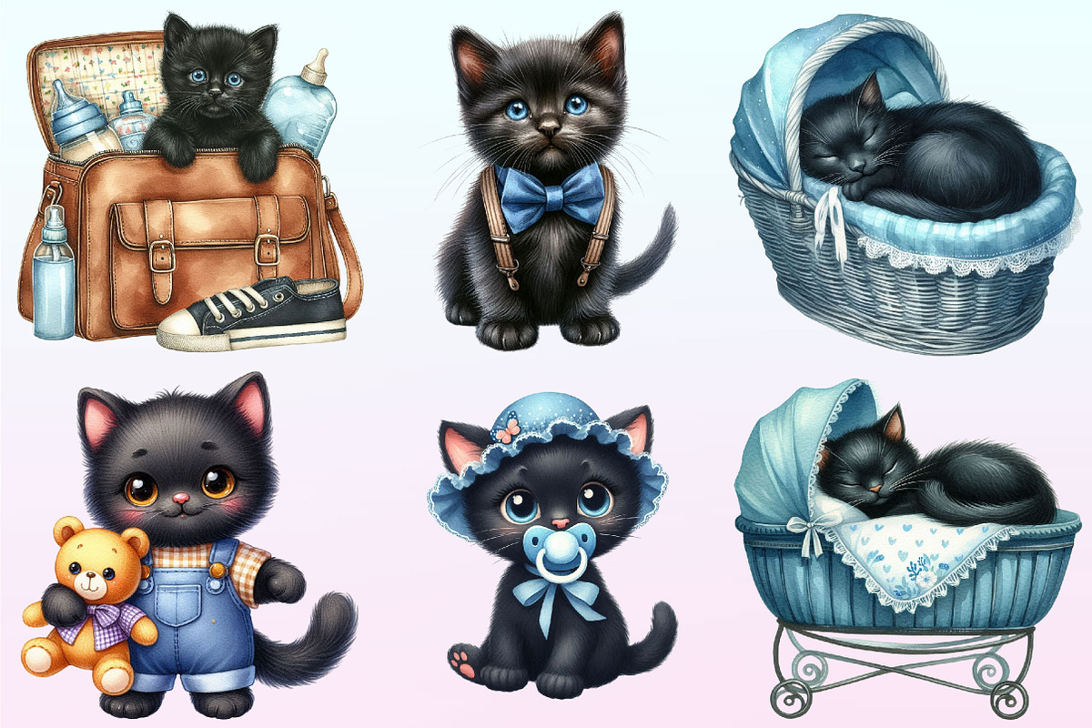 Black Cat Clipart Nursery Baby Boy, a Graphic by CitraGraphics (Photo 3 of 4)