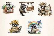 Spring Raccoon Wooden Signs Clipart, a Seasonal Illustration by DreamArtGraphic (Thumbnail 4 of 5)