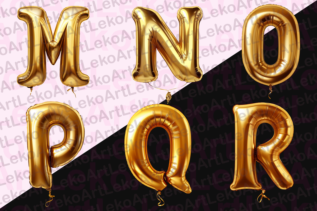 Golden Balloons Alphabet Lettering, a Decorative Illustration by LekoArt (Photo 4 of 5)