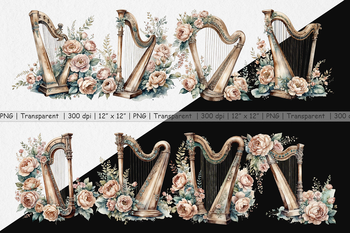Antique Harp Clipart, a Graphic by Artnoy (Photo 2 of 5)