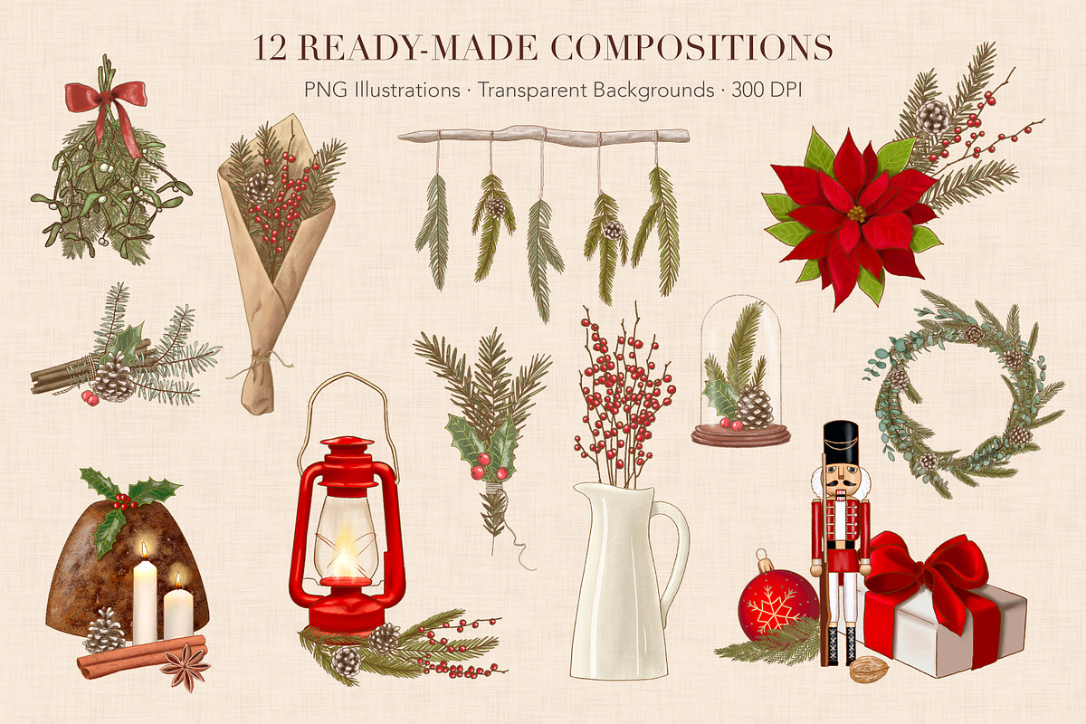 Rustic Christmas Clipart & Patterns, a Seasonal Illustration by Everilda (Photo 3 of 7)