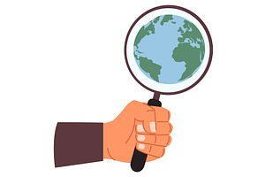 Hand with magnifying glass examines, an Illustration by Vectorbuum