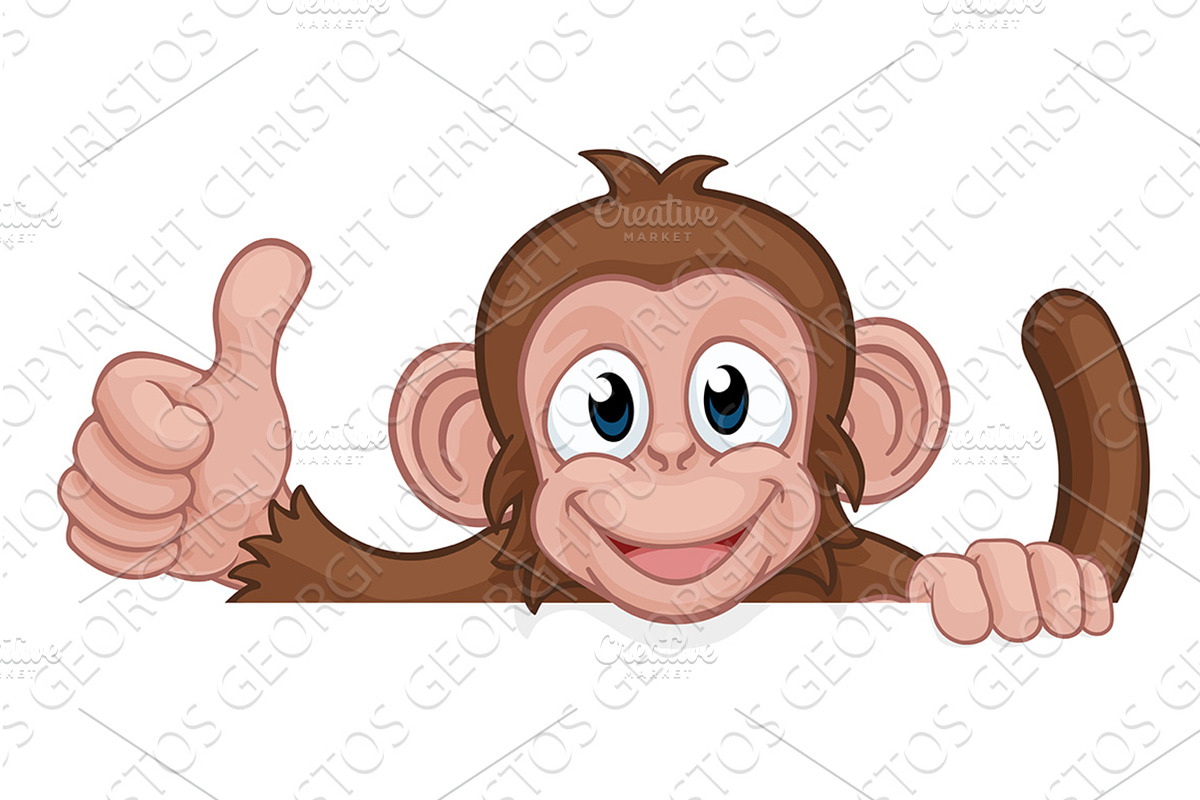 Monkey Cartoon Animal Behind Sign, an Animal Illustration by Christos Georghiou