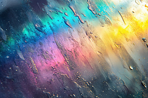 A close-up view of a rain-soaked window, showcasing colorful reflections and dr, an Industrial Photo by Textures & Backgrounds