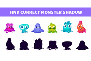 Find correct slimy alien shadow, an Object Illustration by LadadikArt