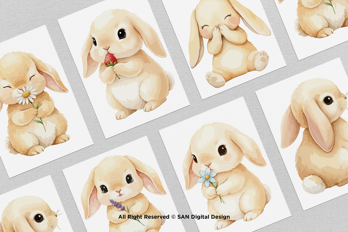 15 Bundle Watercolor Cute Rabbit Pet, an Animal Illustration by Morspective (Photo 3 of 8)