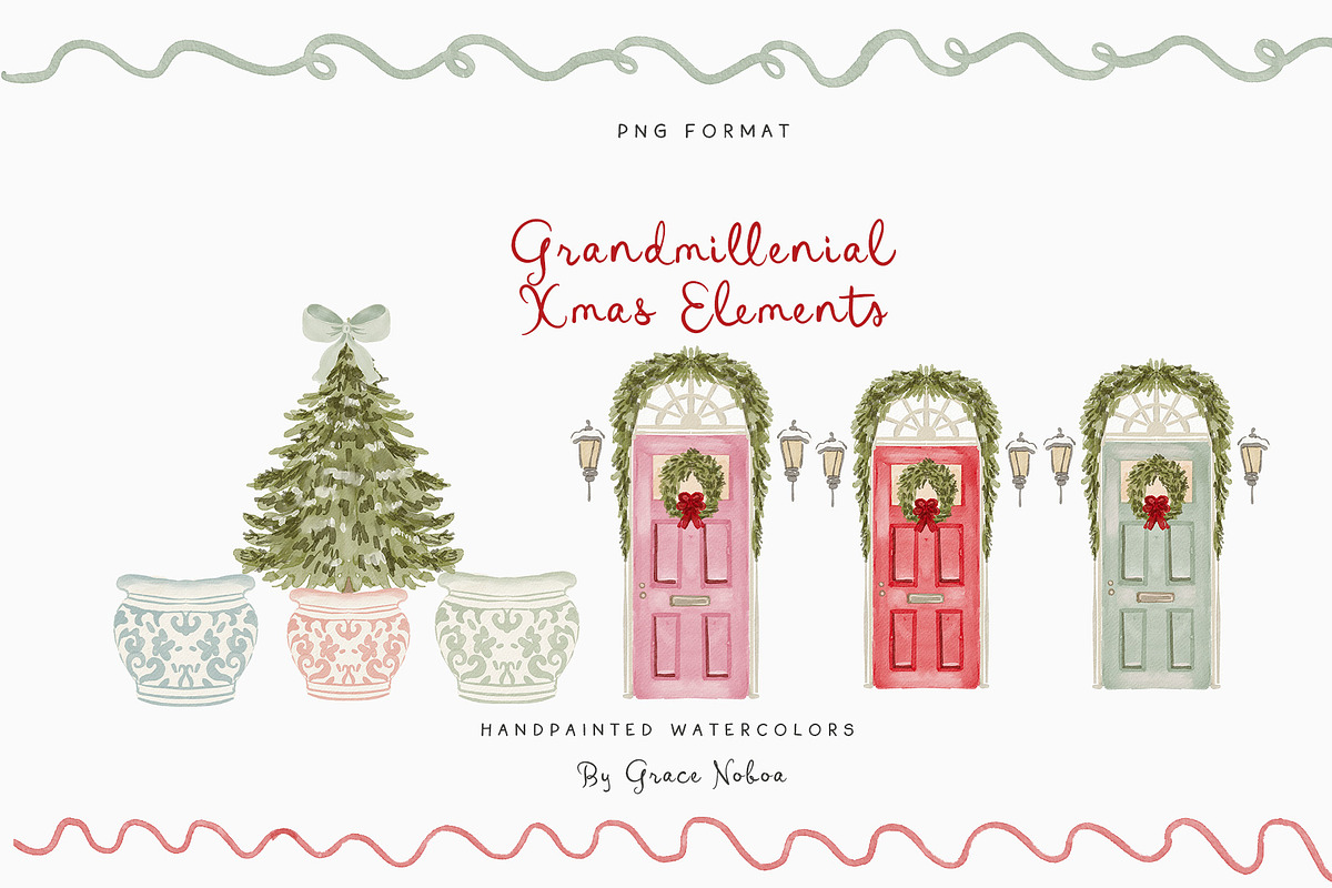 Watercolor Christmas Floral Bows, a Decorative Illustration by Grace Noboa Illustrations (Photo 21 of 24)