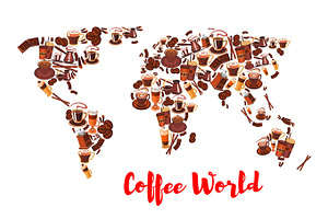 Coffee World Map Symbol For Drink And Food Design