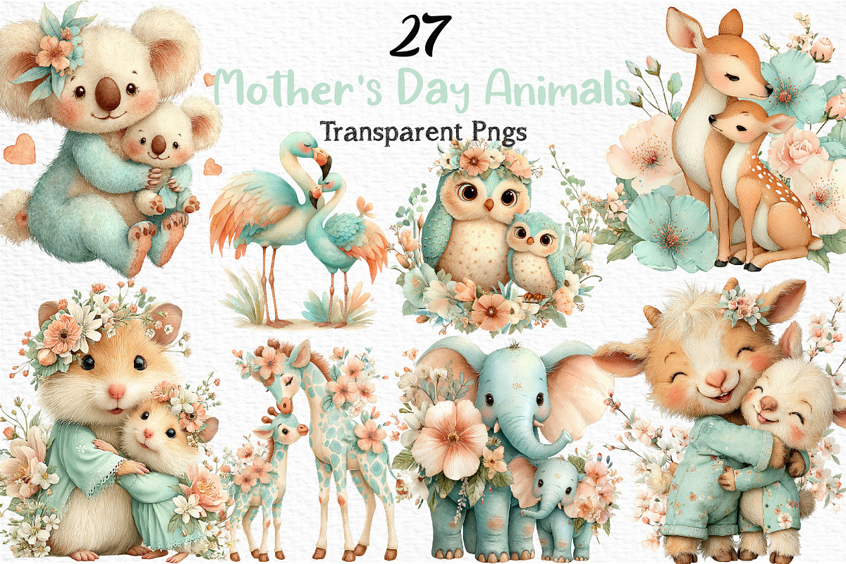 Whimsical Mother's Day Animals PNG, an Illustration by Craft Nest (Photo 1 of 12)