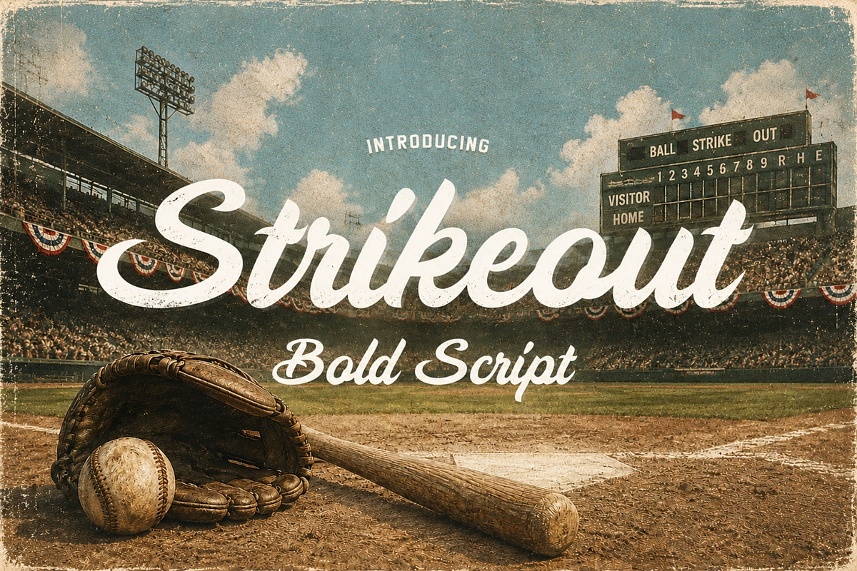 Strikeout - Bold Baseball Script, a Script Font by HipFonts (Photo 1 of 9)