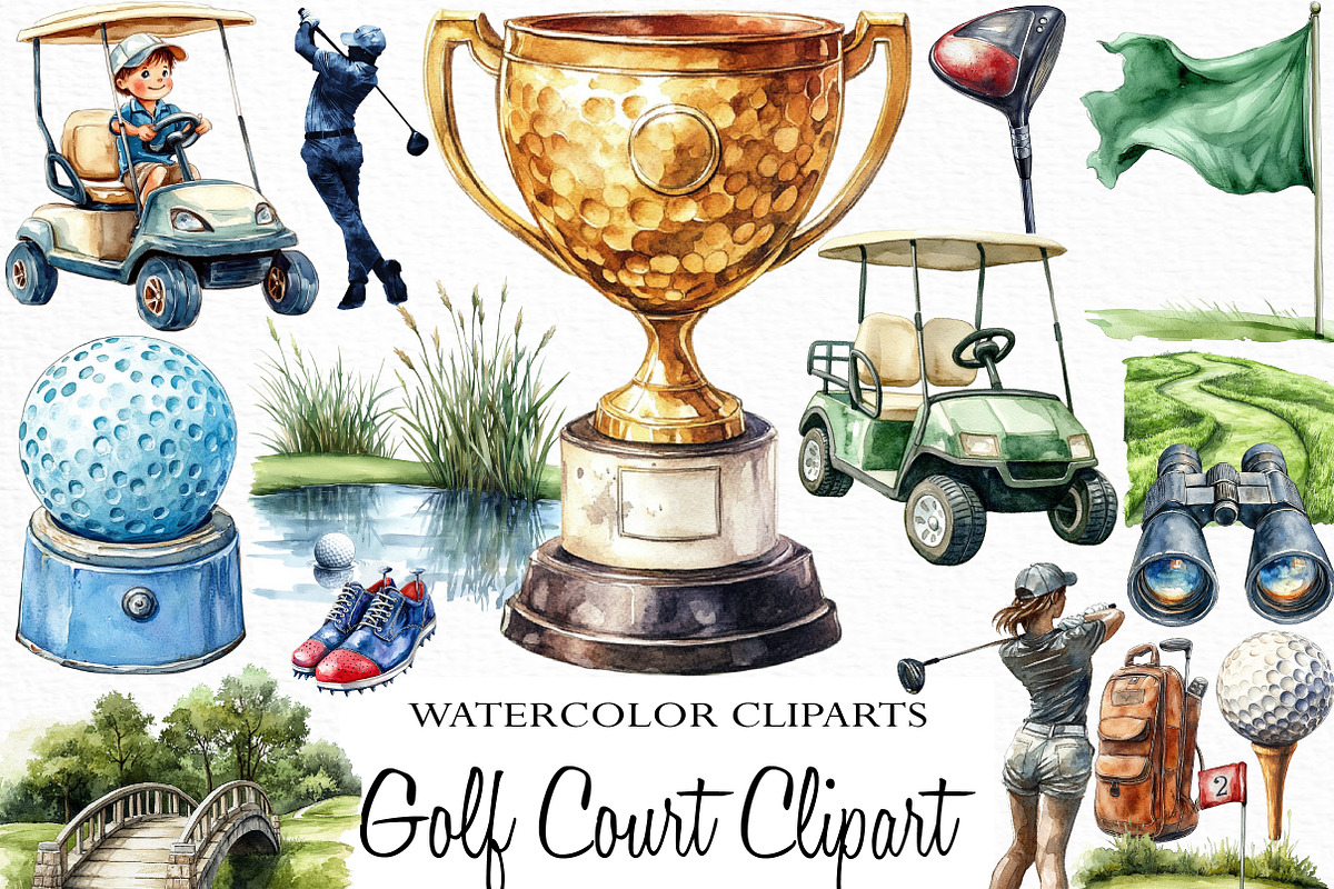 Watercolor Golf Court Clipart Bundle, an Illustration by Craft Nest (Photo 1 of 6)