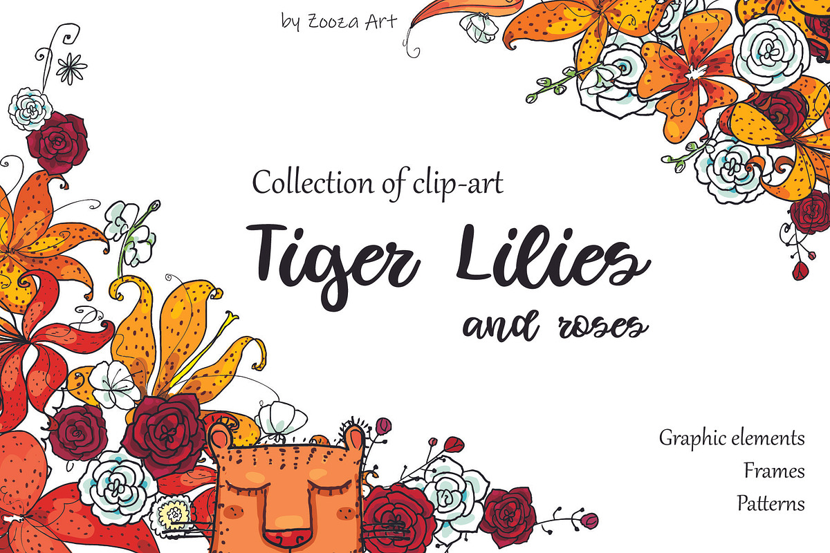 Tiger Lilies & Roses - clip-art, an Illustration by Zooza Art (Photo 1 of 15)