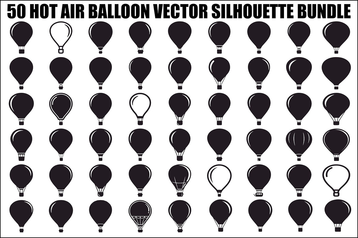Hot Air Balloon Silhouette Bundle, an Illustration by Designer_Momina (Photo 1 of 51)