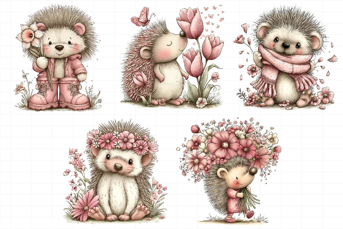 Whimsical Spring Hedgehog Clipart, an Illustration by Daily.Designs (Photo 8 of 8)