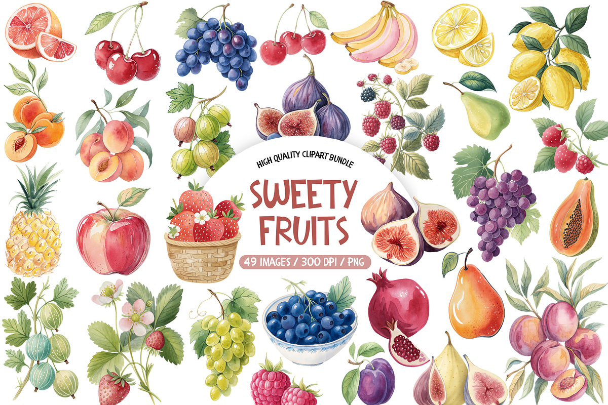 Sweety Fruits Clipart Bundle, a Food Illustration by TatiMockup (Photo 1 of 4)