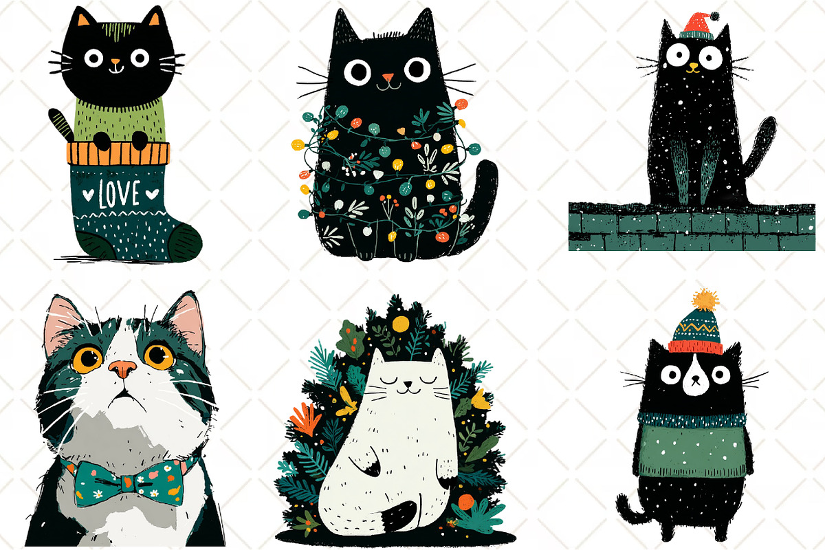 Christmas Cat Clipart, an Animal Illustration by Black Bird Studio (Photo 6 of 6)