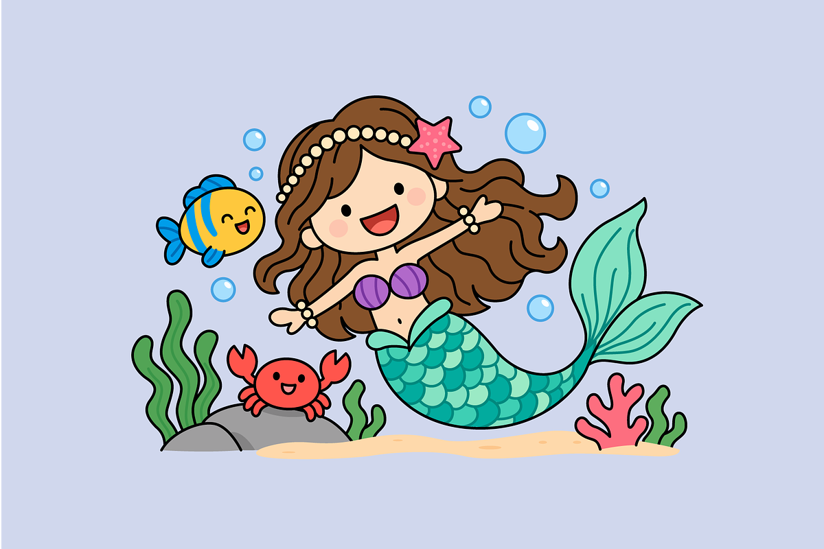 Mermaid Cartoon Character Underwater, a Person Illustration by Artpon Illustration (Photo 3 of 3)