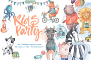 Kids party watercolor collection, an Animal Illustration by soolima (Thumbnail 1 of 6)