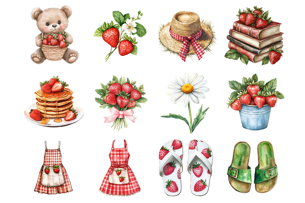 Watercolor Strawberry Clipart, an Illustration by Design Market (Photo 4 of 5)
