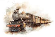 Vintage Steam Train Watercolor Clipa, an Illustration by hafijul (Thumbnail 10 of 12)