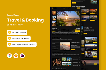 TravelEase - Travel Landing Page, a Landing Page Template by productype1
