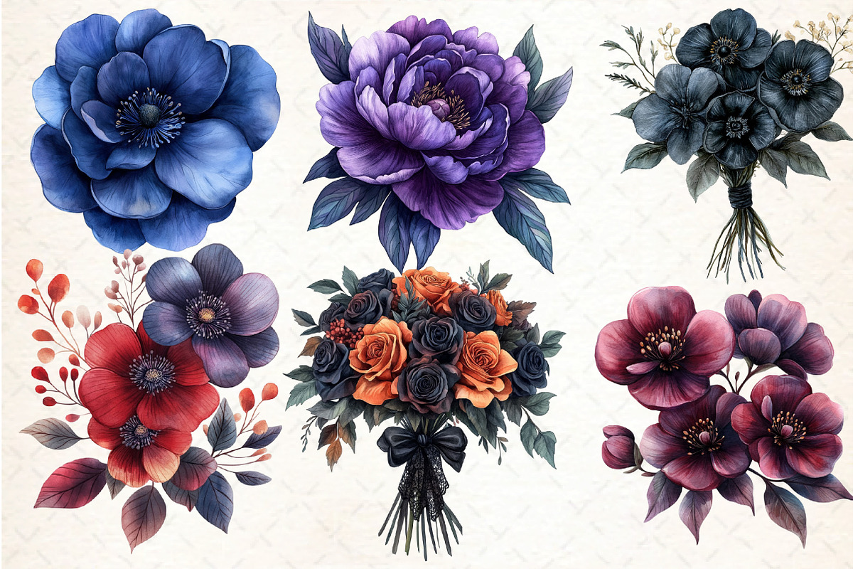 Gothic Flowers Dark Floral Clipart, an Illustration by DreamCafeArt (Photo 4 of 5)
