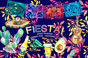 Mexican Fiesta Watercolor Clip Art