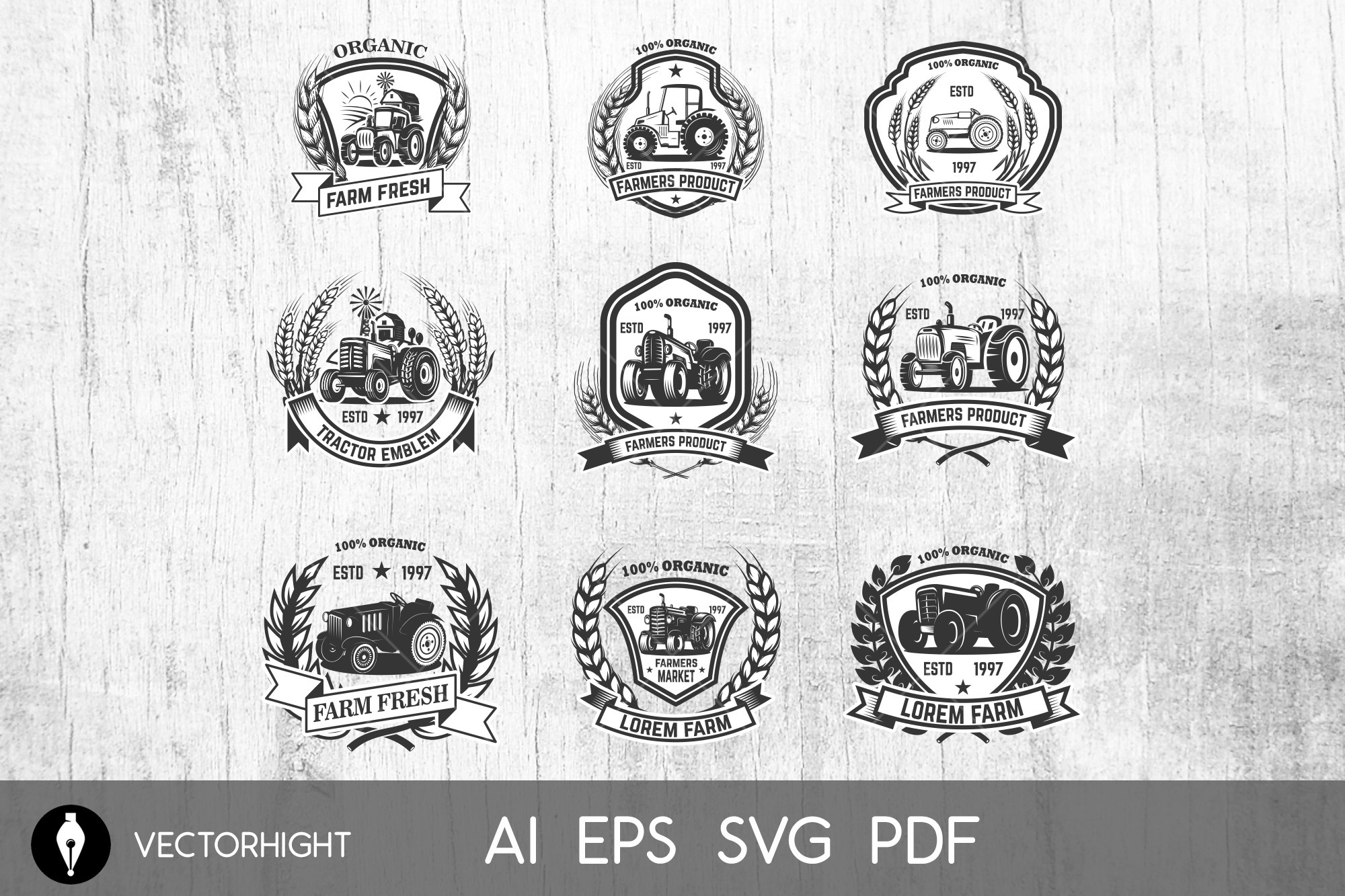 Set of emblem with tractors. Design, a Food Illustration by Vectorhight