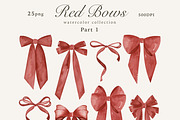Red Bows Ribbon Watercolor Clipart, a Decorative Illustration by Ooh Lily (Thumbnail 2 of 16)