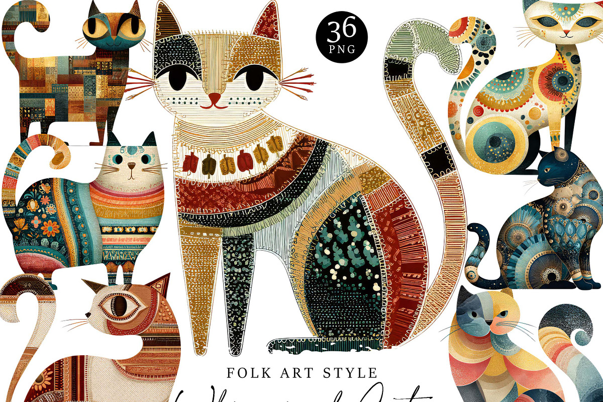 Whimsical Folk Art Cat Clipart, an Animal Illustration by Design Scotch (Photo 1 of 9)