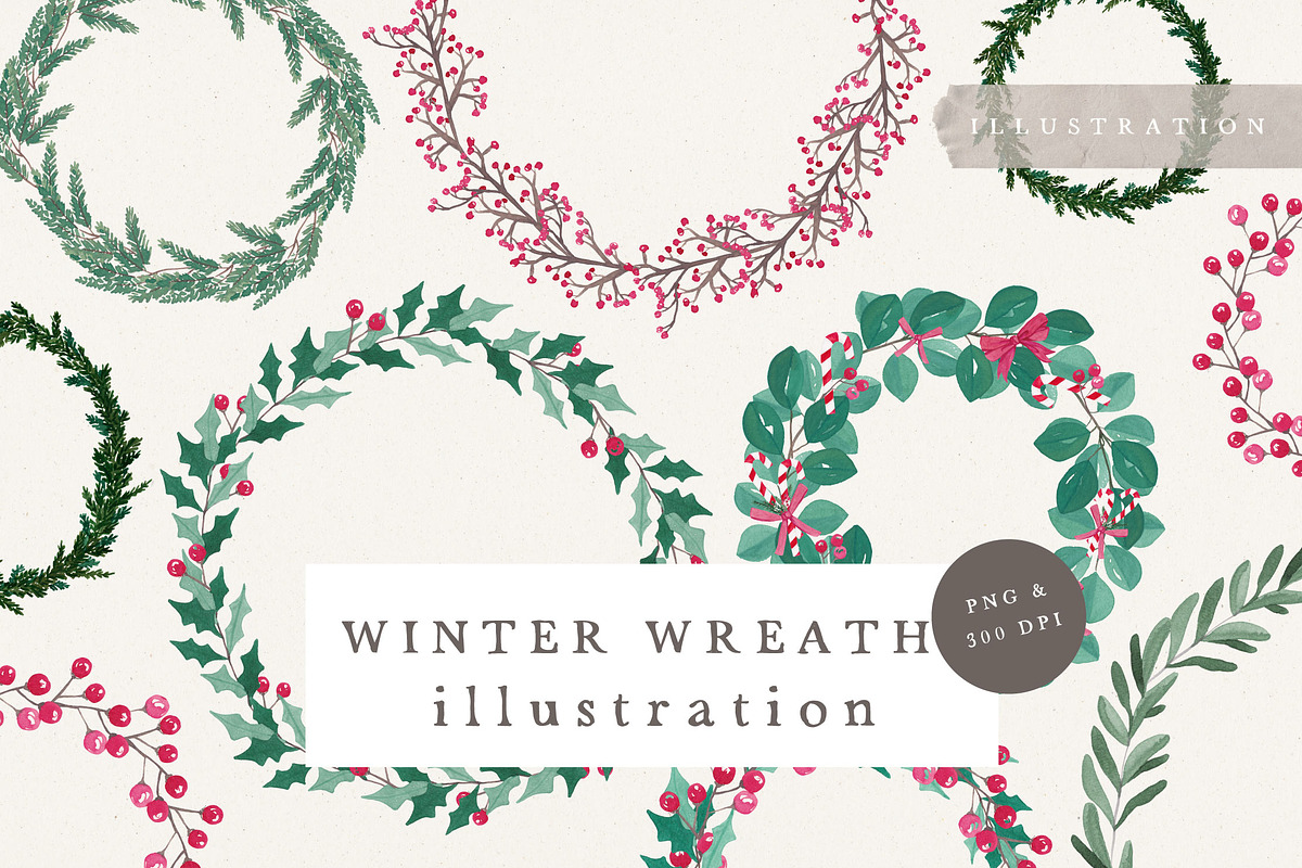 WATERCOLOR WINTER WREATH PNG, an Illustration by KruthDesign (Photo 1 of 10)