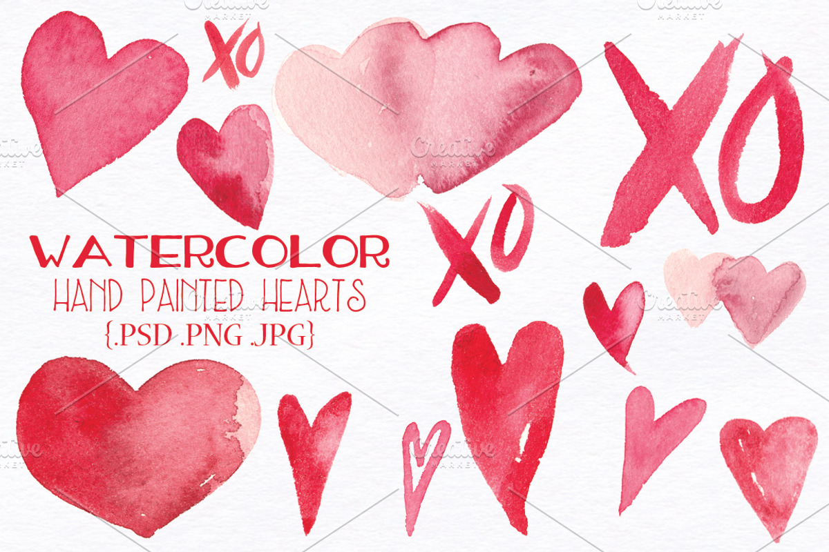Watercolor Valentine Hearts and XOs, a Decorative Illustration by La Bella Rue (Photo 1 of 3)
