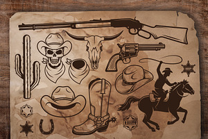 Set Of Cowboy Designed Elements