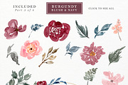 Burgundy Blush Navy Flowers Clipart, an Illustration by Essem Creatives (Thumbnail 6 of 7)