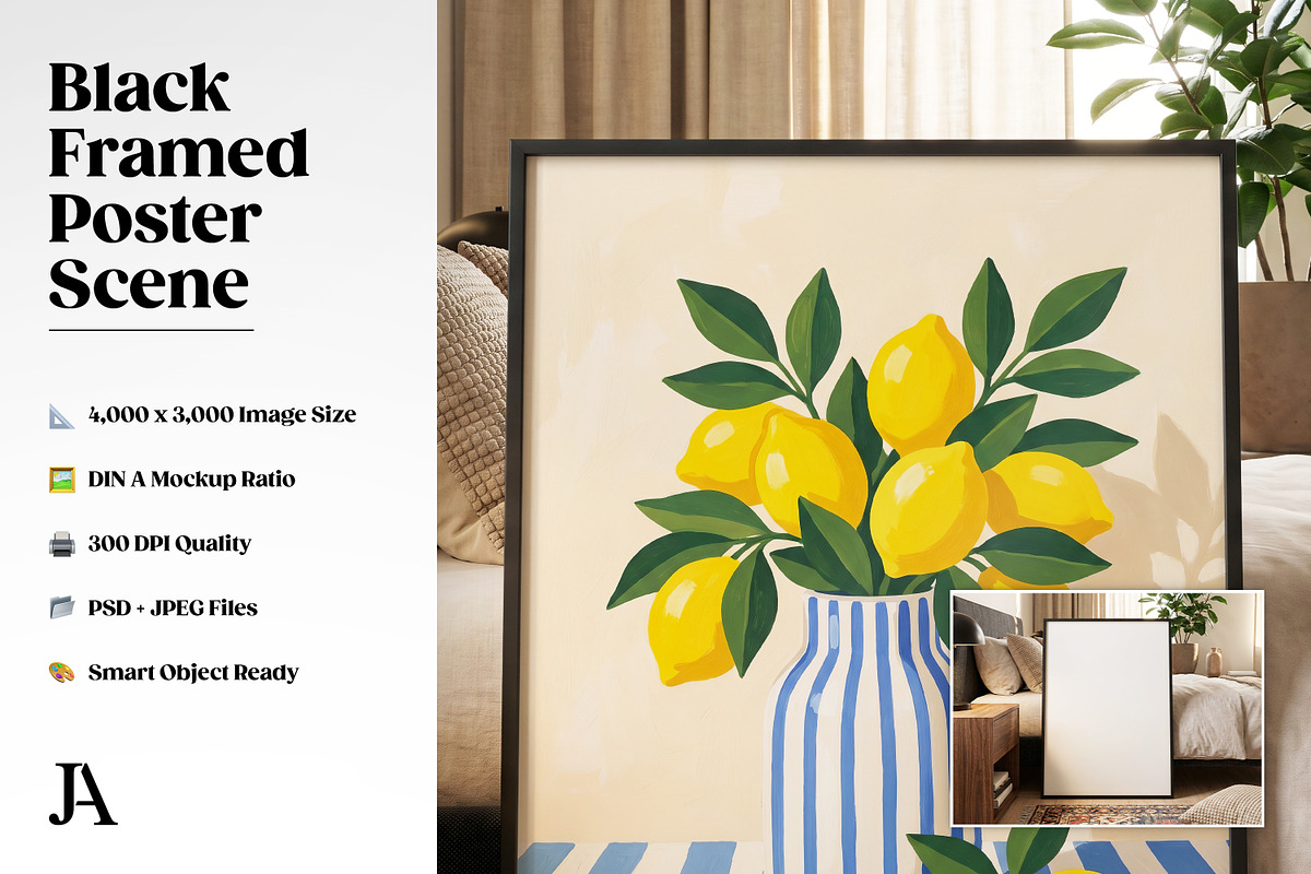 Black Framed Poster DIN A PSD Mockup, a Household Mockup by Julian Adams (Photo 2 of 3)