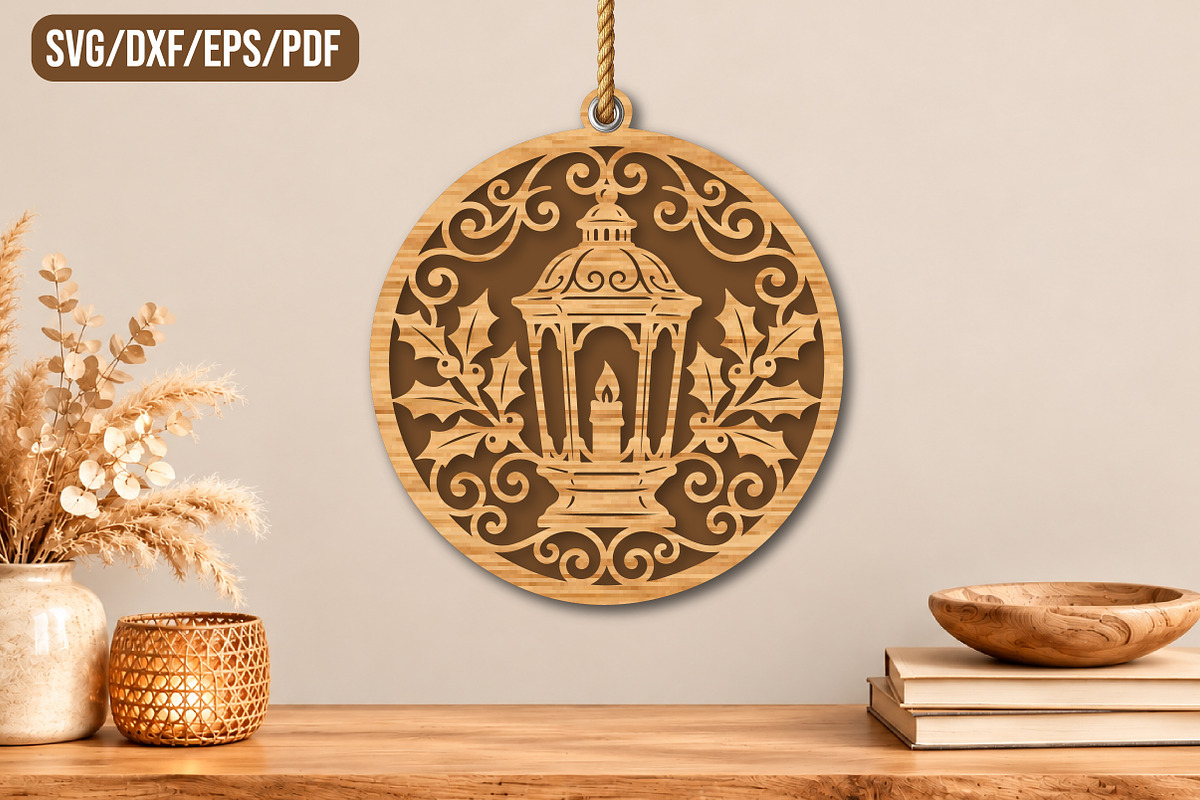 Christmas Lantern Ornament Laser Cut, a Seasonal Illustration by CraftArtStudio (Photo 1 of 3)