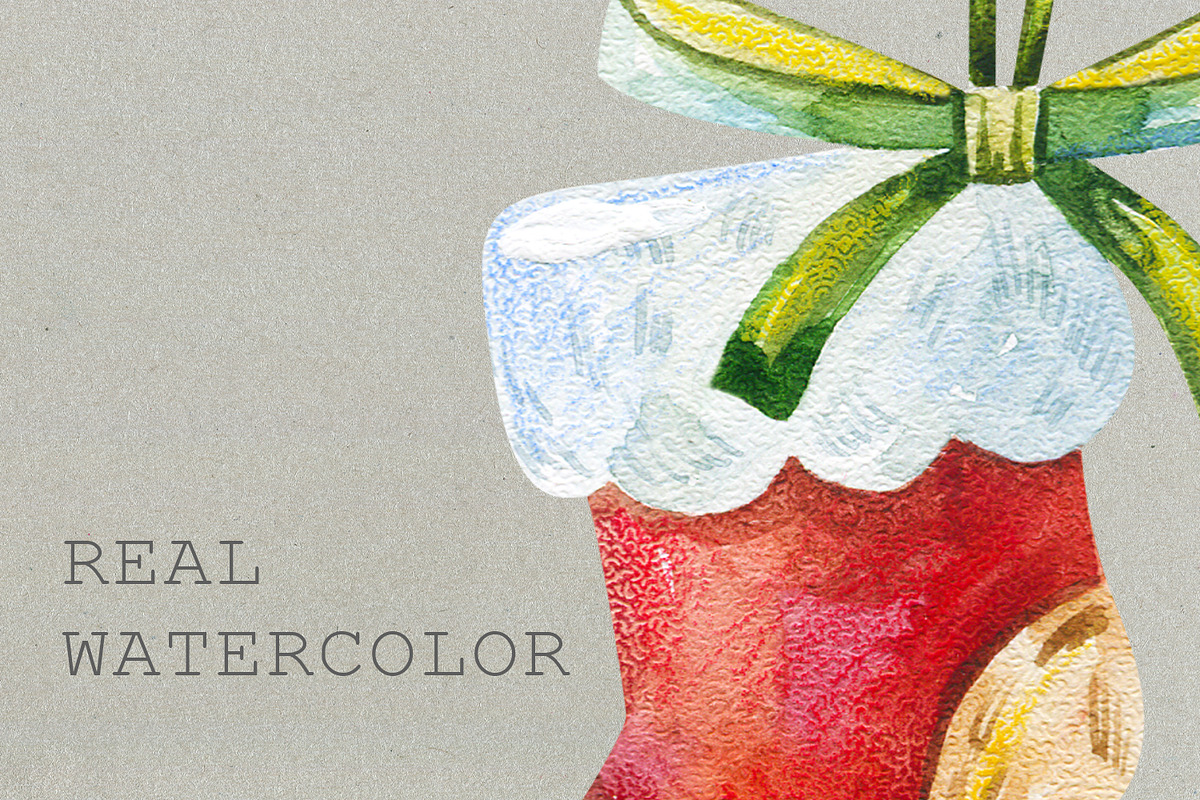 Vintage Watercolor Christmas Clipart, an Object Graphic by the_myro (Photo 6 of 10)