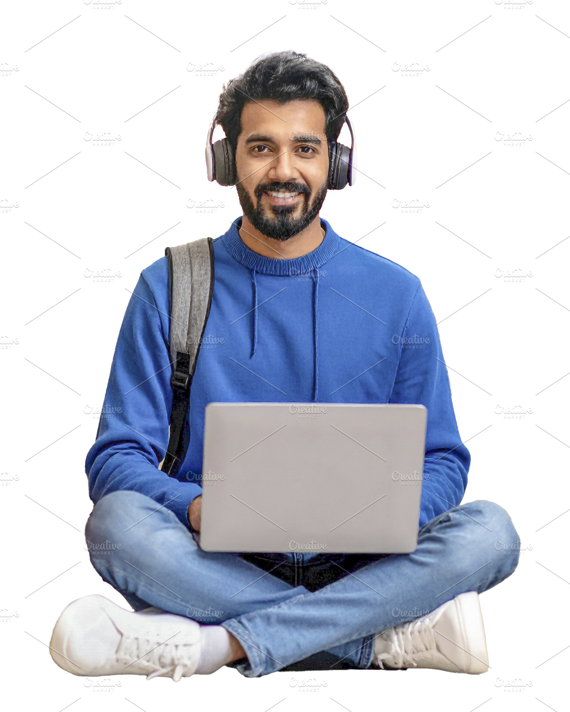 Student sitting with notebooks on legs isolated photo, a Person Photo by DanFLCreativo