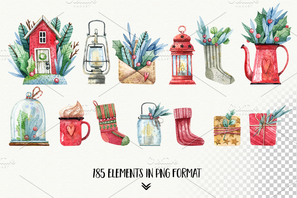 Big Christmas Set, a Decorative Illustration by Watercolor by Tonia Tkach (Photo 2 of 8)