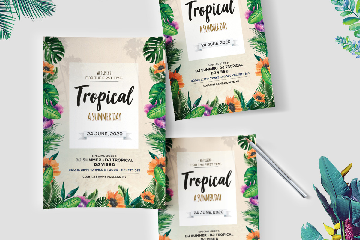 Tropical Day PSD Flyer Template, a Flyer Template by PixelsDesign (Photo 1 of 3)