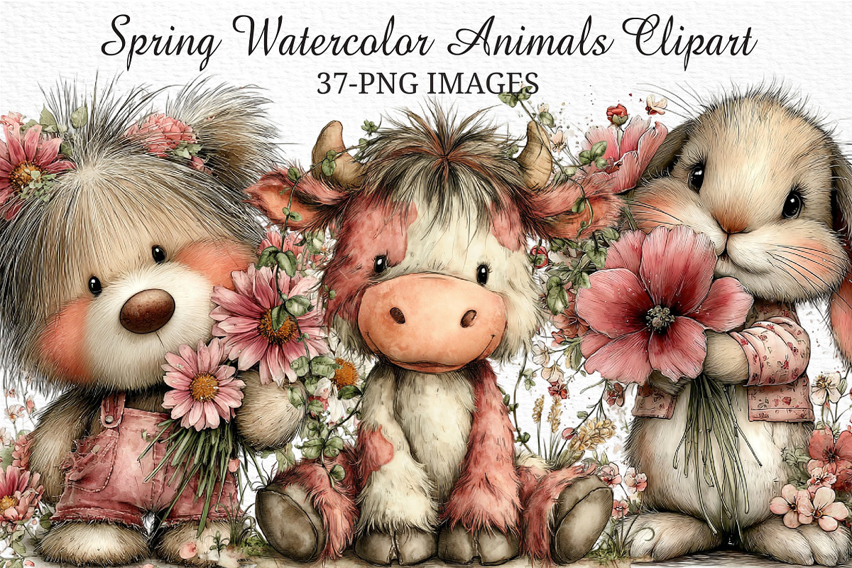 Spring Watercolor Animals Clipart, an Illustration by Craft Nest (Photo 1 of 11)
