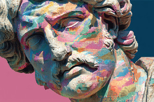 Classical marble statue head with colorful digital pixel texture, an Abstract Photo by José Manuel Gelpi