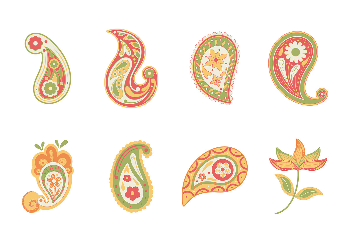 Floral Paisley Ornament Set