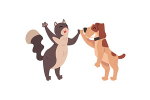 Funny Cat and Dog Together Giving, an Animal Illustration by TopVectors