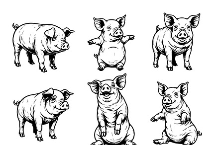 vector set of nine adorable pigs., an Animal Illustration by yod67