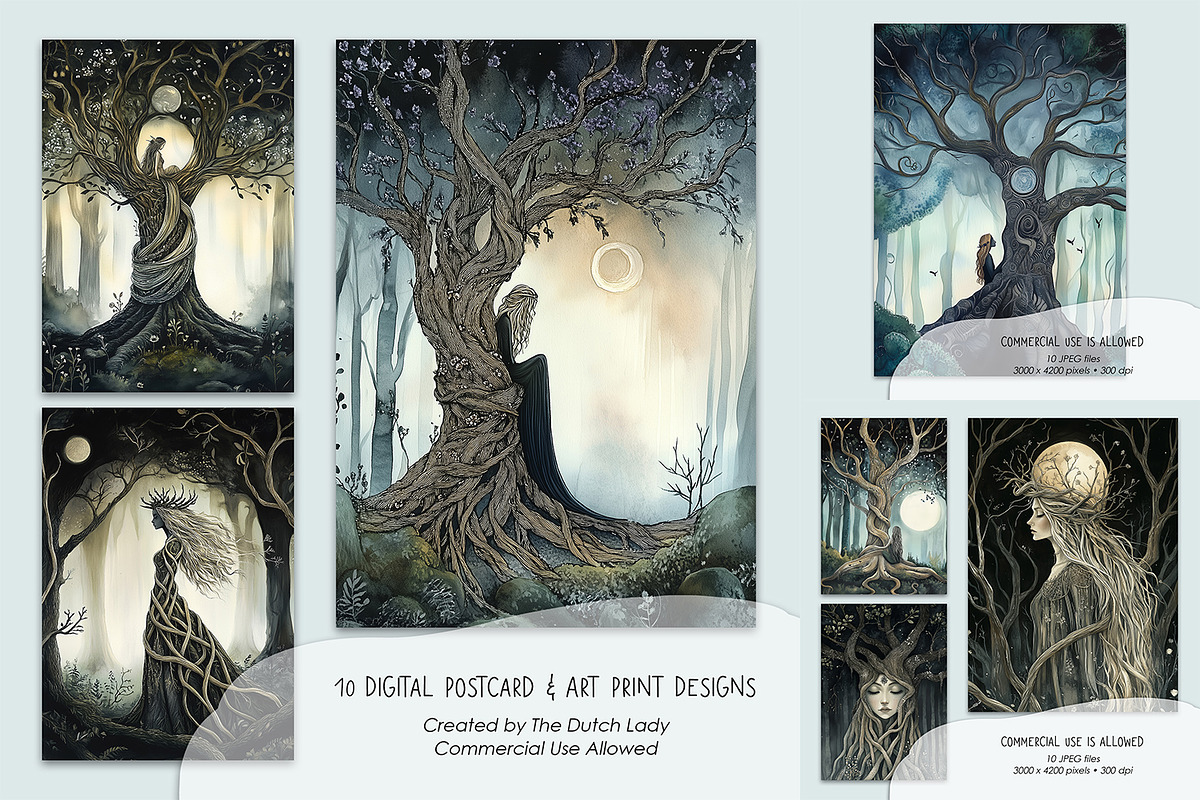 Entangled Tree Dryads Postcards, a Decorative Illustration by The Dutch Lady Designs (Photo 1 of 5)