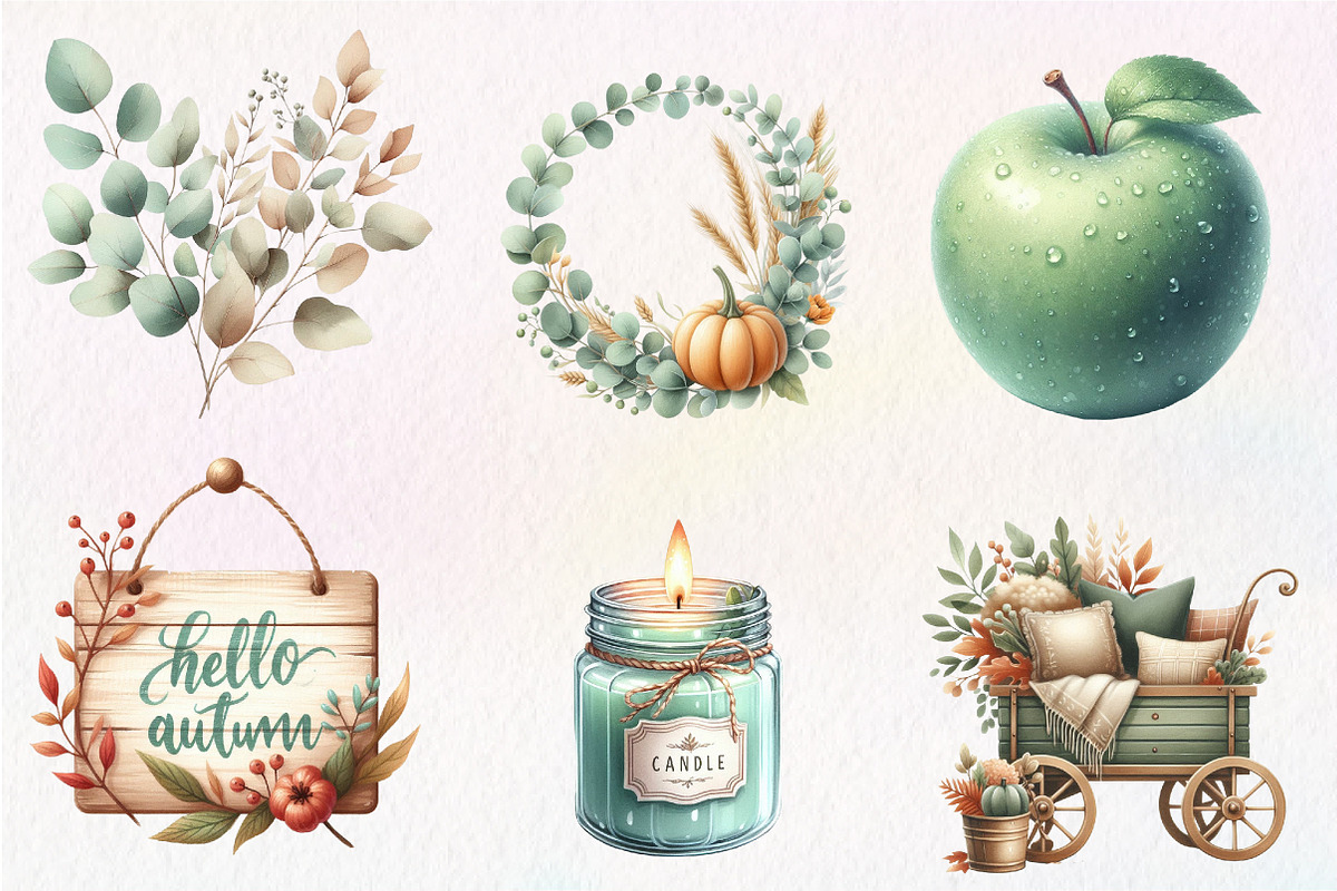 Mint Fresh Green Autumn Clipart, an Illustration by CreationArt (Photo 8 of 9)