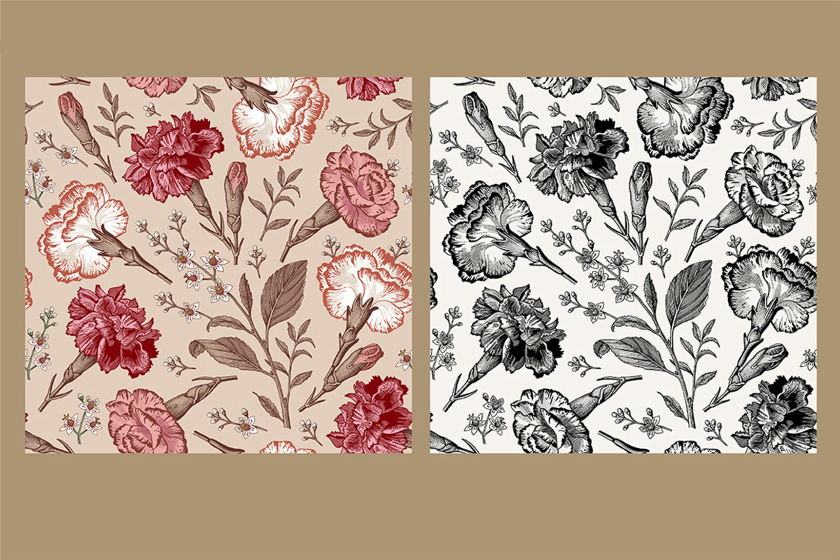 6 Carnation Seamless Flowers pattern, a Pattern Graphic by Vintage (Photo 3 of 9)